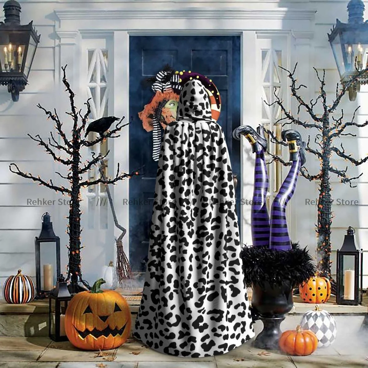Черно-белая накидка ведьмы с леопардовым рисунком костюм для косплея на Хэллоуин