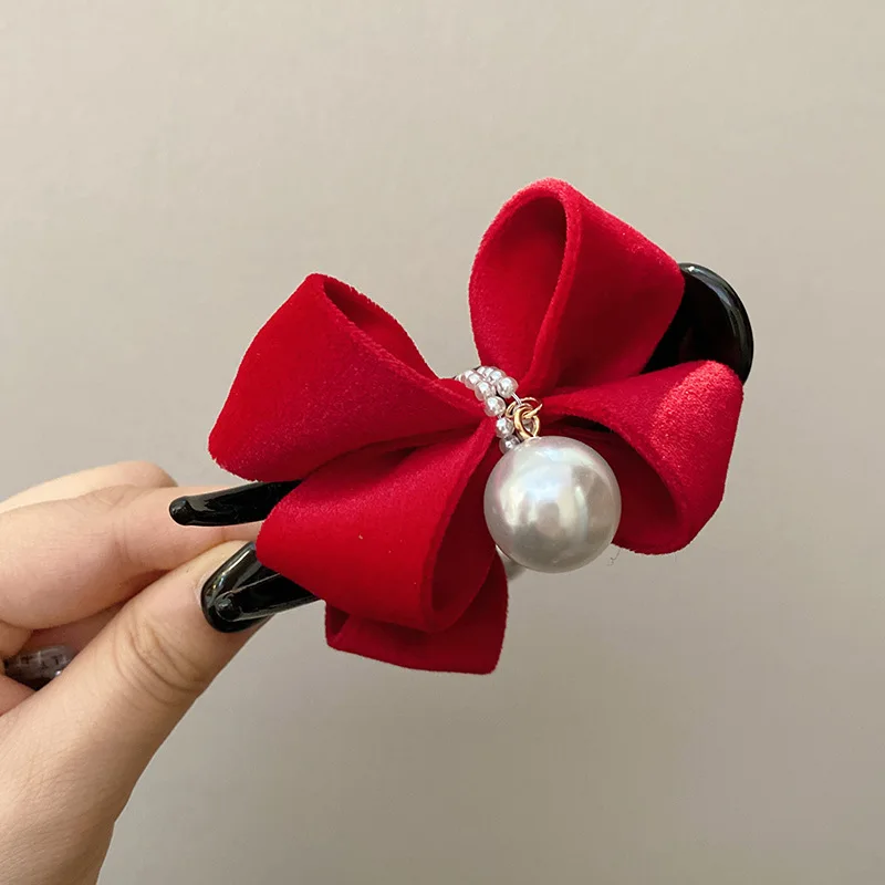 

Bow Pearl Hairpins For Women Korean Elegant Girls Shark Clip Back Head Hair Clip Hair Fashion Accessories Jewelry Gifts