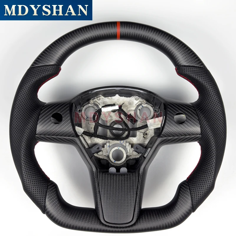 

Real Matte Black Carbon Fiber Steering Wheel for TESLA Model Y 2022 2023 China Germany Version Custom Style