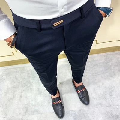 Брендовые мужские серые деловые Костюмные брюки, повседневные формальные мужские строгие брюки, весенние брюки, костюм приталенного силуэта, Костюмные брюки 36