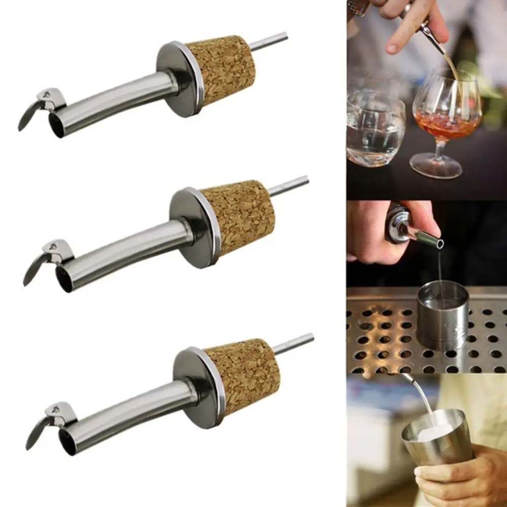 

1/3PCS Metal Barware Plug Kitchen Bottle Stopper Wooden Cork Wine Pourer Oil Dispenser