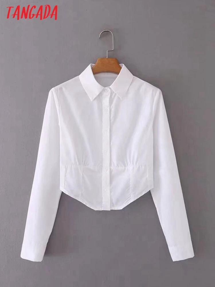 

Короткая белая женская блузка с длинным рукавом, 2M53