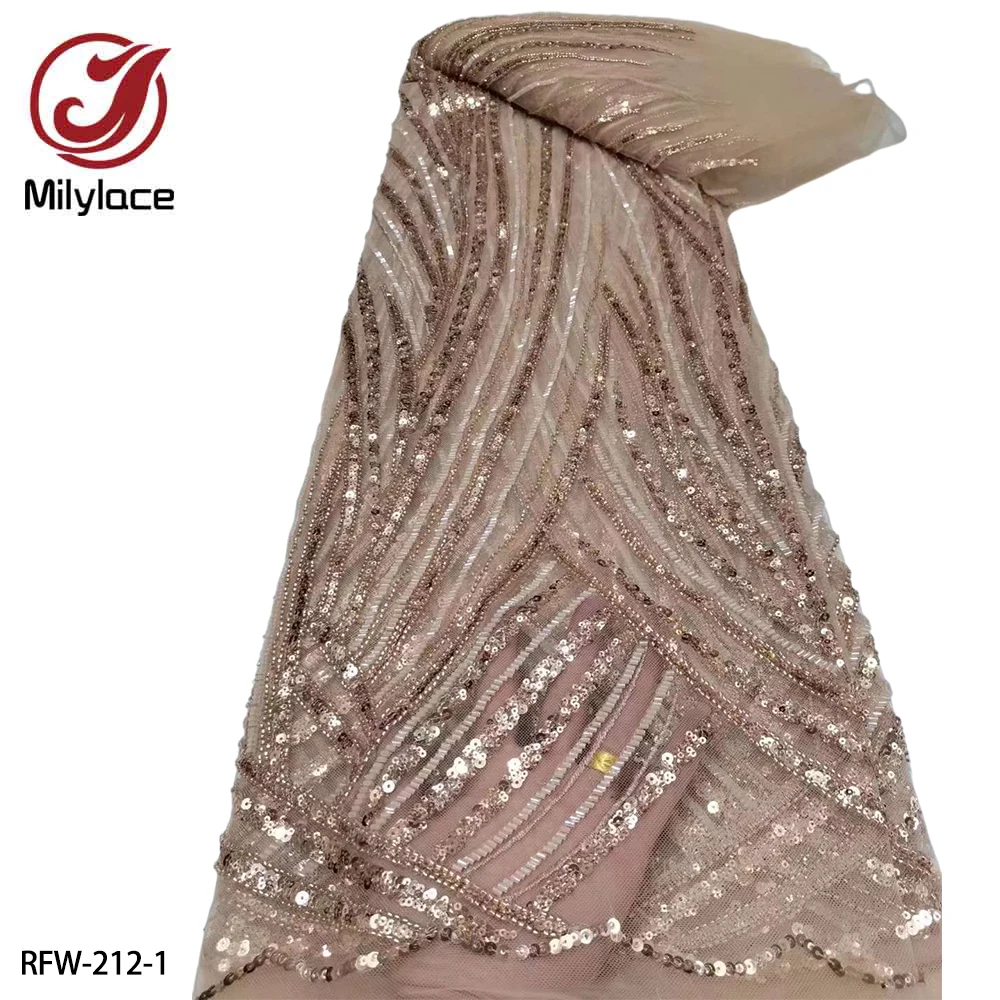 

African Bead Tube Lace Fabric High Quality Embroidered Sequin Sequence Fabric French Lace for Party Dress RFW-212