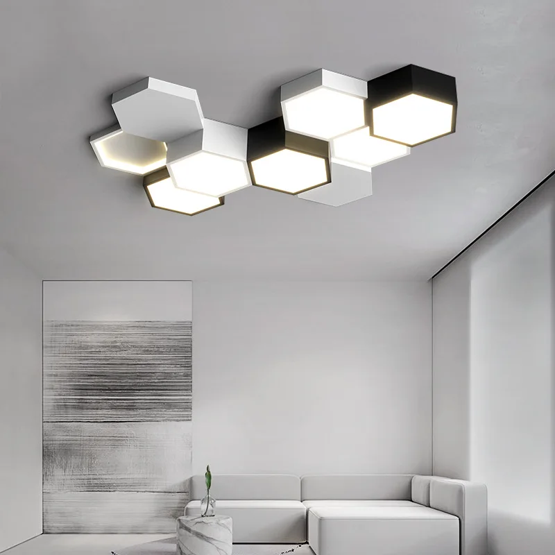

Современная светодиодная потолочная лампа, минималистичные дизайнерские черные и белые геометрические люстры, светильник для спальни, освещение для гостиной
