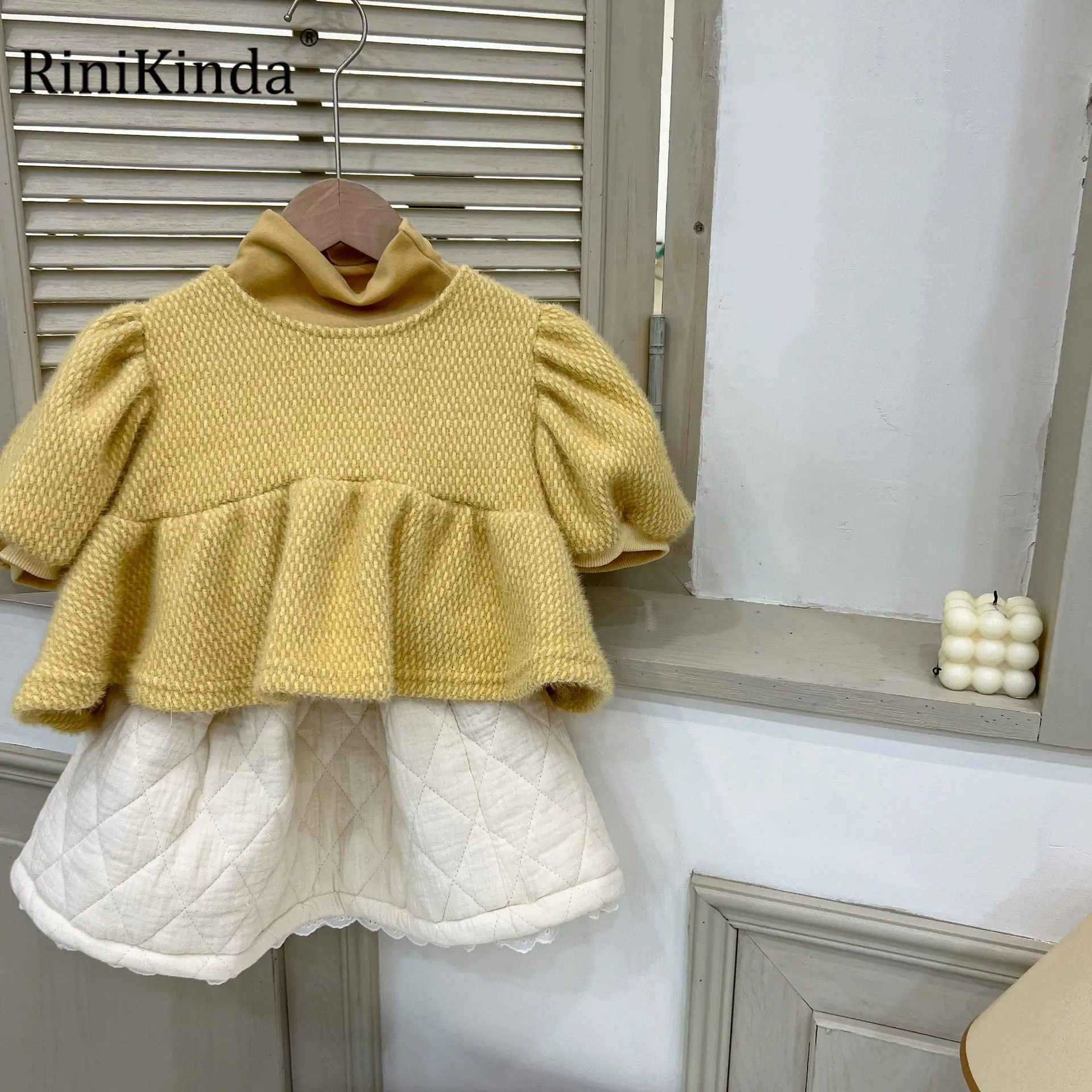 

RiniKinda Girl's Long-sleeved Suit Children's Clothes Skirt 2022 Autumn Winter Children's Clothing Girls Doll Shirt Suit Coat