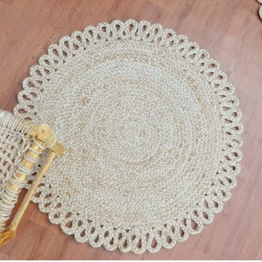 

Rug 100% Natural Jute Braided Style Reversible Round Beige Carpet Home Living Decor Area Rugs