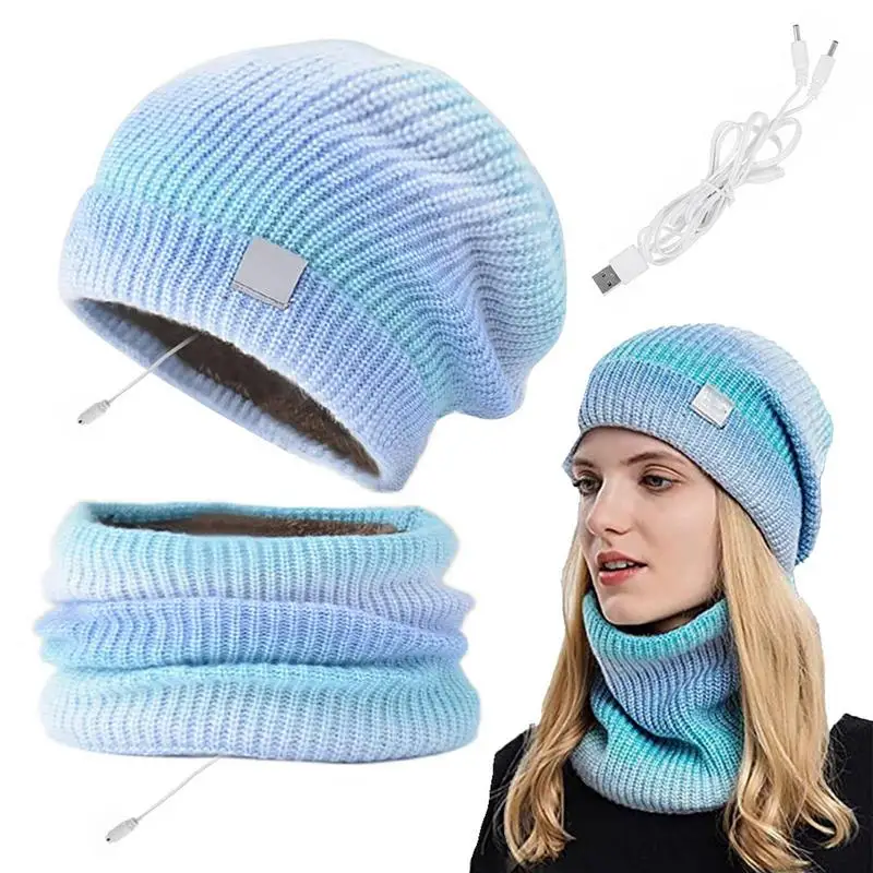 

Heated Beanie Hat And Neck Warmer Set 2 In 1 Heated Neck Scarf Thick Lined Winter Hat And Scarf For Women And Men On Cold