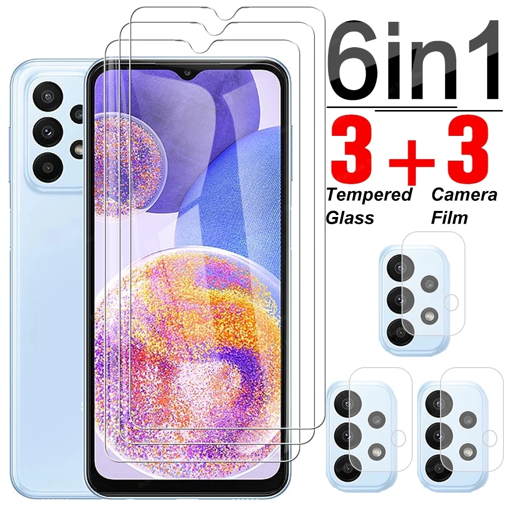 

Закаленное стекло 6 в 1 для Samsung Galaxy A23, защитная пленка для экрана Samsung A23, зеркальное Защитное стекло для камеры
