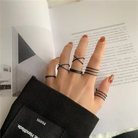 letapi vintage black rings set for women metal punk ring round couples irregular finger rings set 2022 accessories jewelry gifts