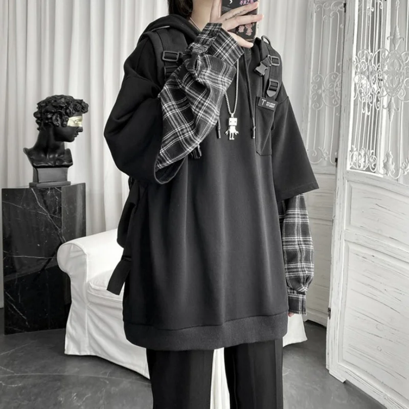 

Y2K Vintage Streetwear Oversized Hoodie Women Streetwear Sweatshirt Punk Long Sleeve Pullovers Korean Grunge Plaid Splice Female