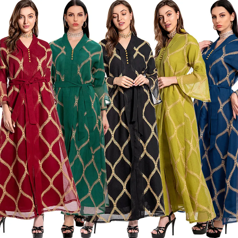 

Eid Muslim Abaya Dubai Women Embroidered Dress Kaftan Robe Islamic Arab Jilbab Mesh Party Gown Caftan 2023 New Ramadan