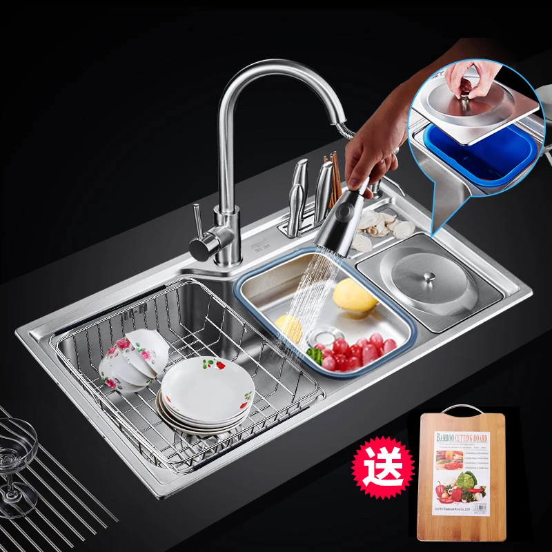 

Нано-Кухонная многофункциональная раковина из нержавеющей стали с одним баком, Большая одиночная раковина с контейнером для мусора, ракови...