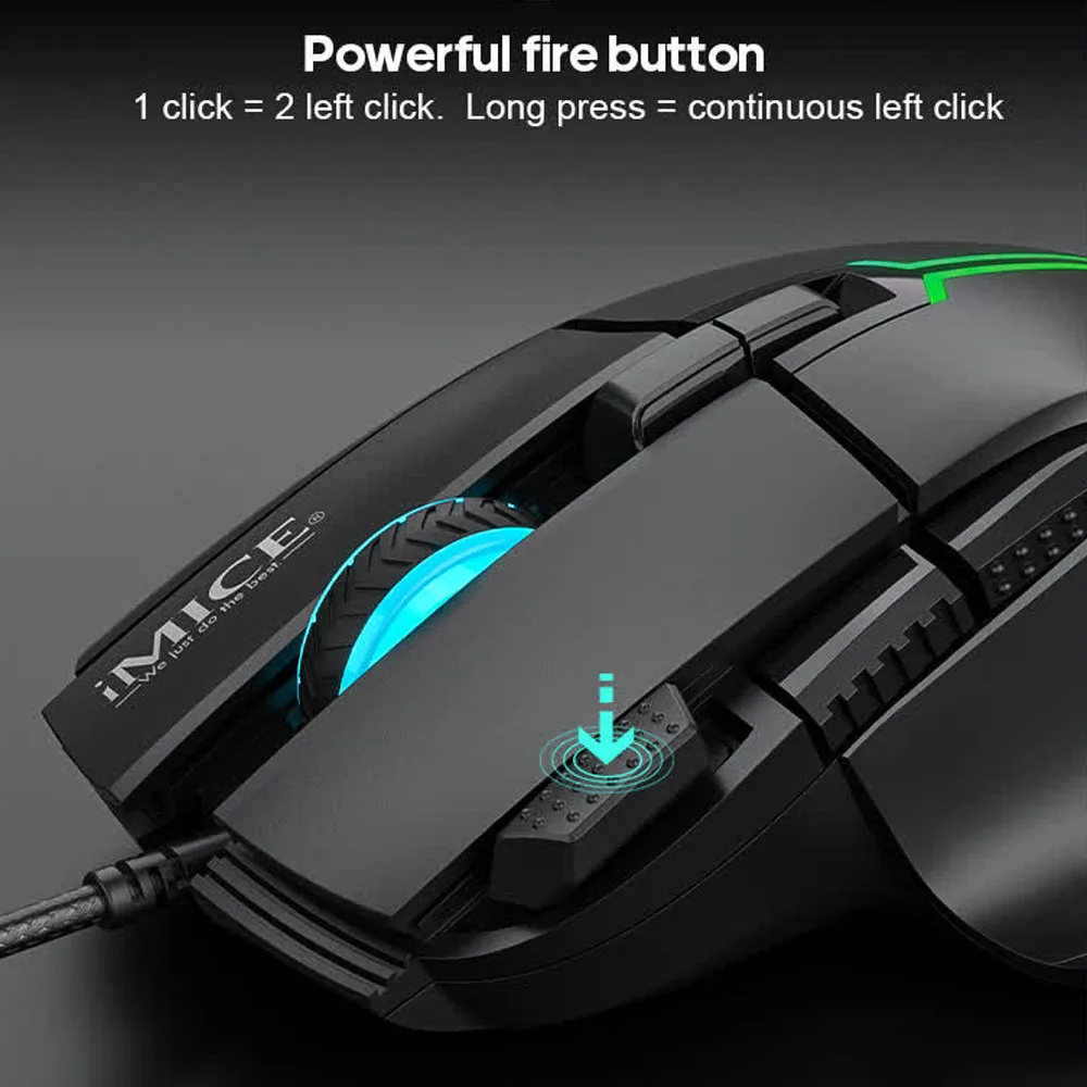 Фото Проводная USB-мышь IMICE T50 с RGB-подсветкой, эргономичная игровая мышь, Plug and Play, для ПК, ноутбуков, Windows, Mac OS, 128000DPI №5