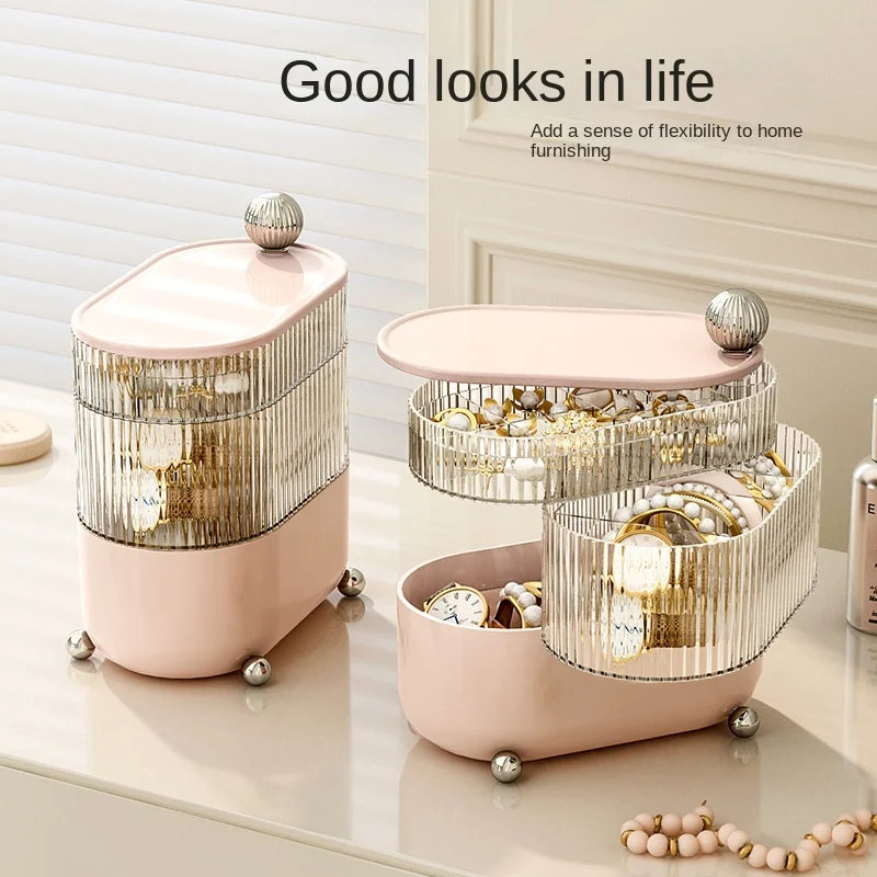 

Multi-layered Rotatable Jewelry Box Dustproof Cosmetic Storage Box For Lipsticks Makeup Brush Makeup Organizers Jewel Case