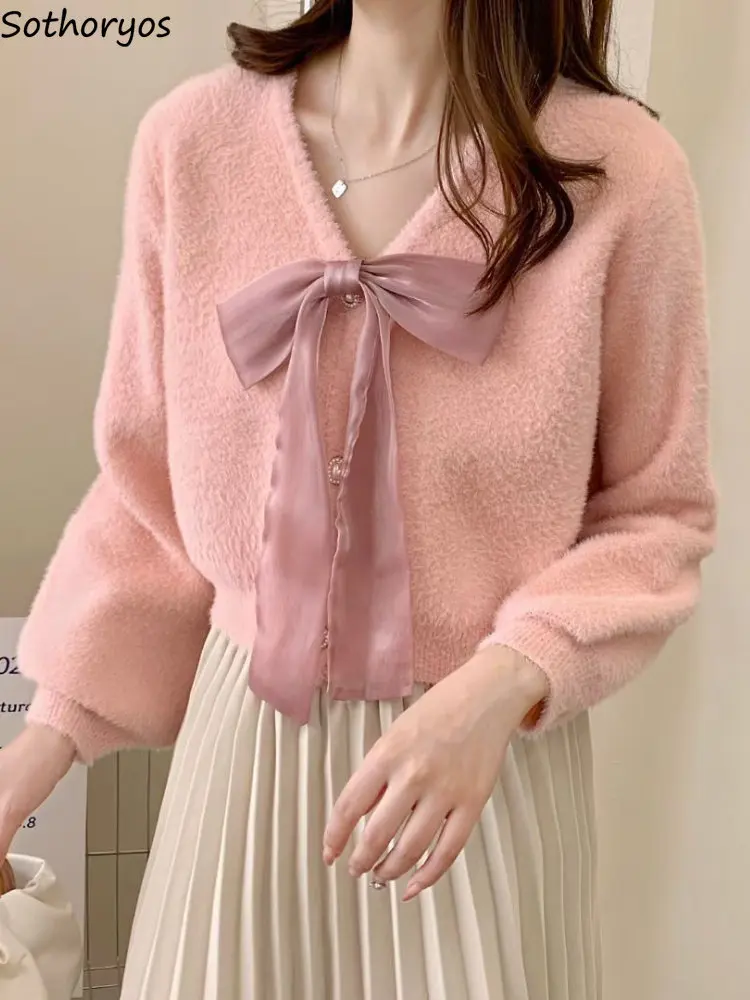 

Cardigan Women V-neck Daily Students Autumn Winter Kawaii Comfortable Retro Fashion Simple All-match Loose New Korean Style Warm