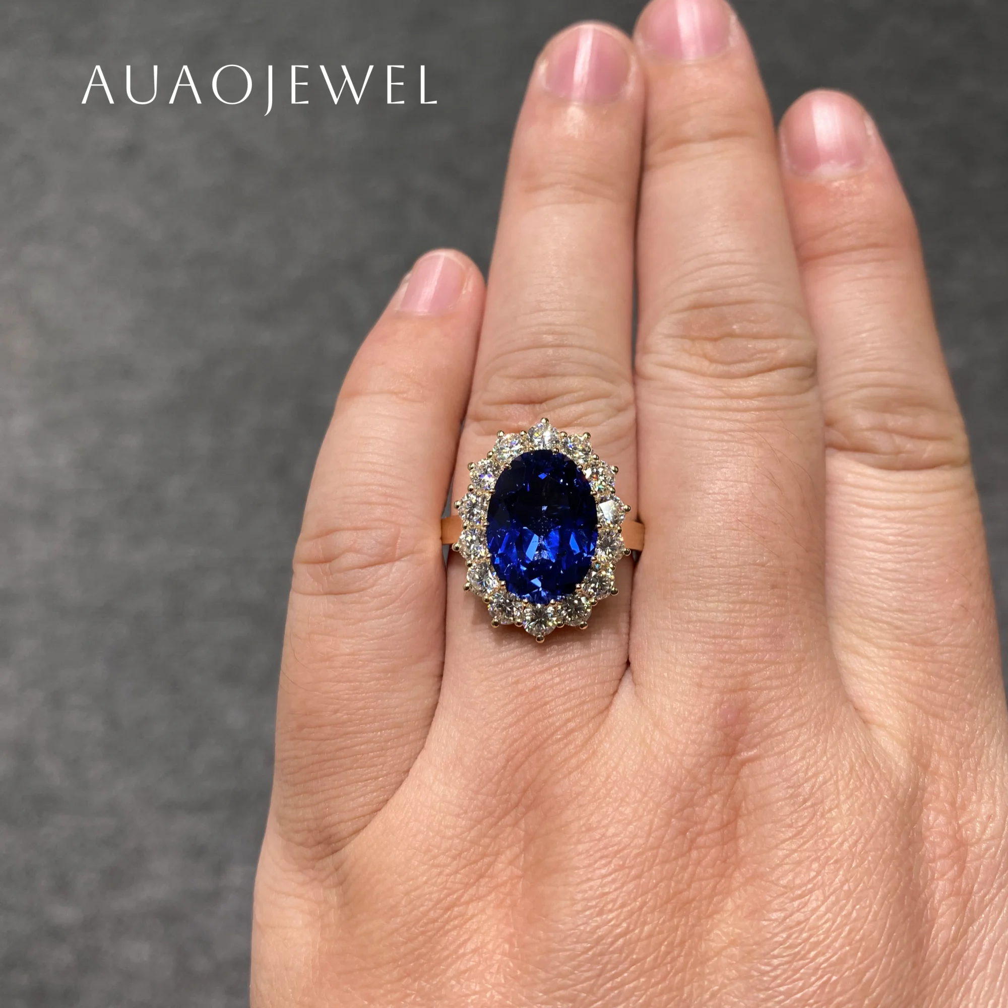 AUAOJEWEL 8Ct овальные лабораторные сапфировые кольца для женщин кольцо из