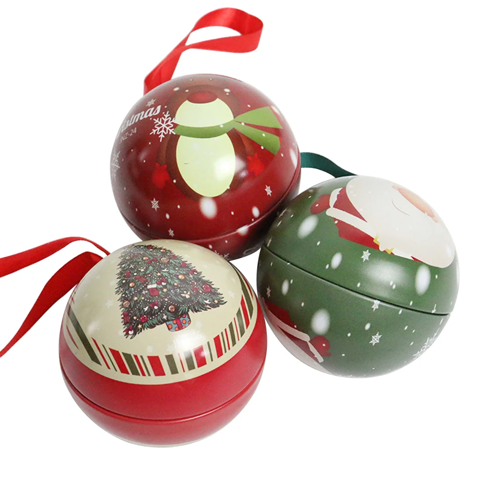 

Christmas Candy Balltree Tin Tins Box Boxes Tinplate Round Gift Decor Jar Hanging Holder Ornaments Cookie Decorations Holiday