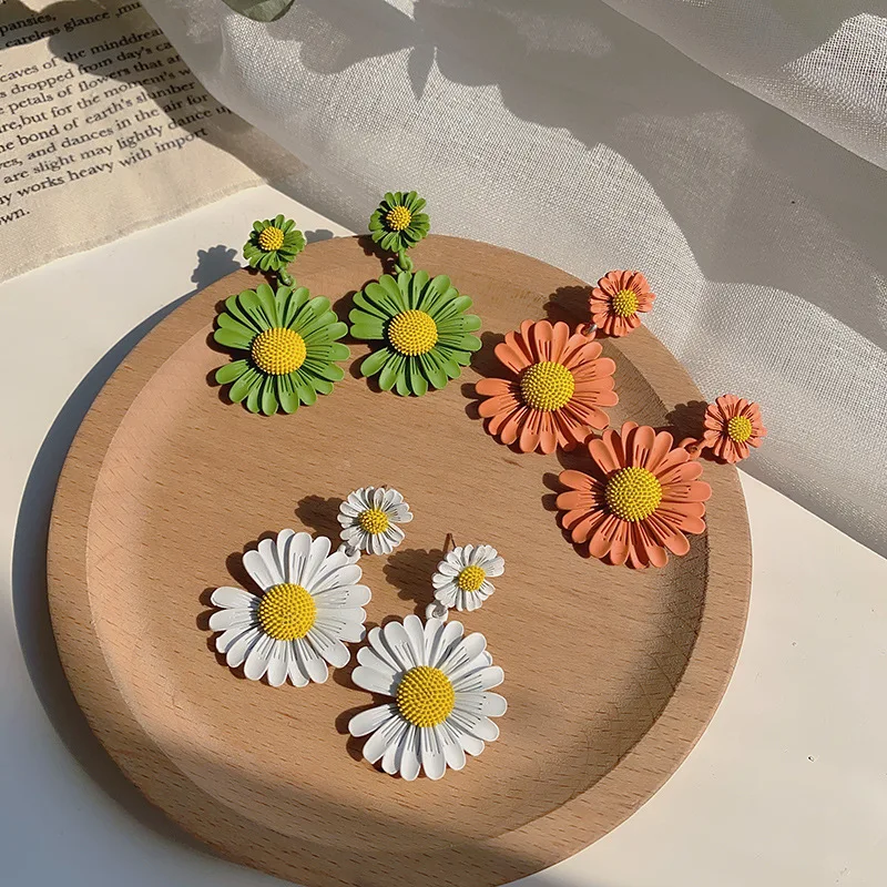 

925 Silver Daisy Flower Drop Earrings for Women New Trend Floral Sunflower Earring Summer Lovely Girls Sweet Korean Jewelry Gift