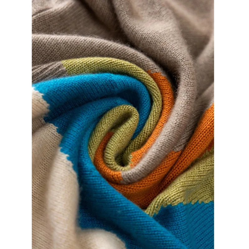 2023 Осень/Зима Новый Радужный рельефный 100 чистый кашемировый свитер женский