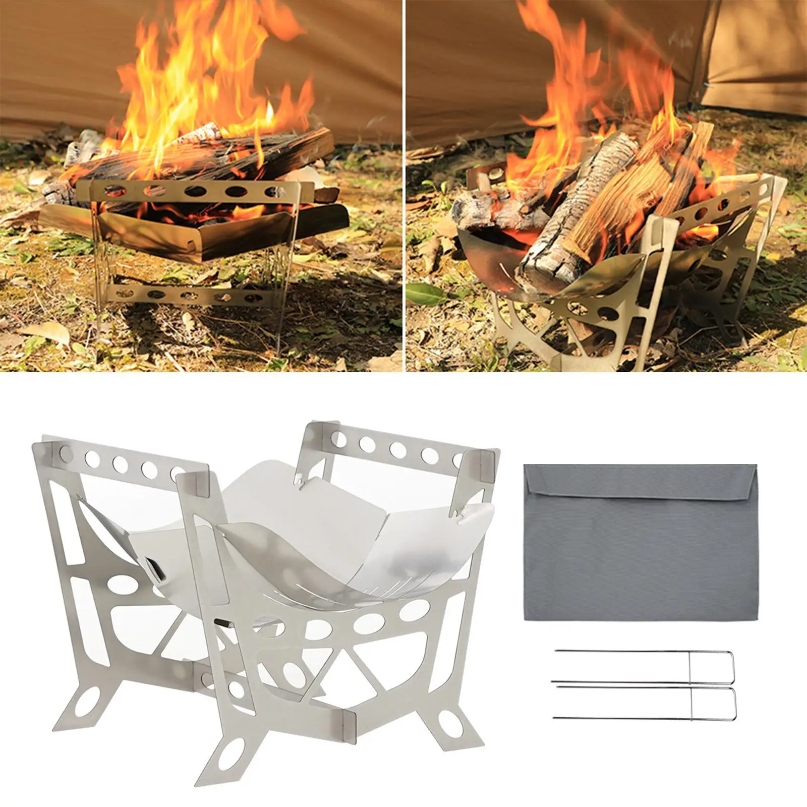 

Folding Outdoor Stove Burning Grilling Holder Fire Camping Fire for Hiking BBQ Picnic Patio Travel