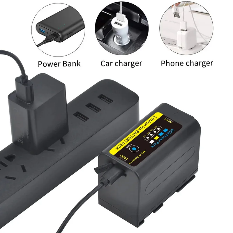 Аккумулятор 6400 мАч NP-F750 F770 со светодиодным индикатором зарядки USB для Sony NP-F770 QM91D