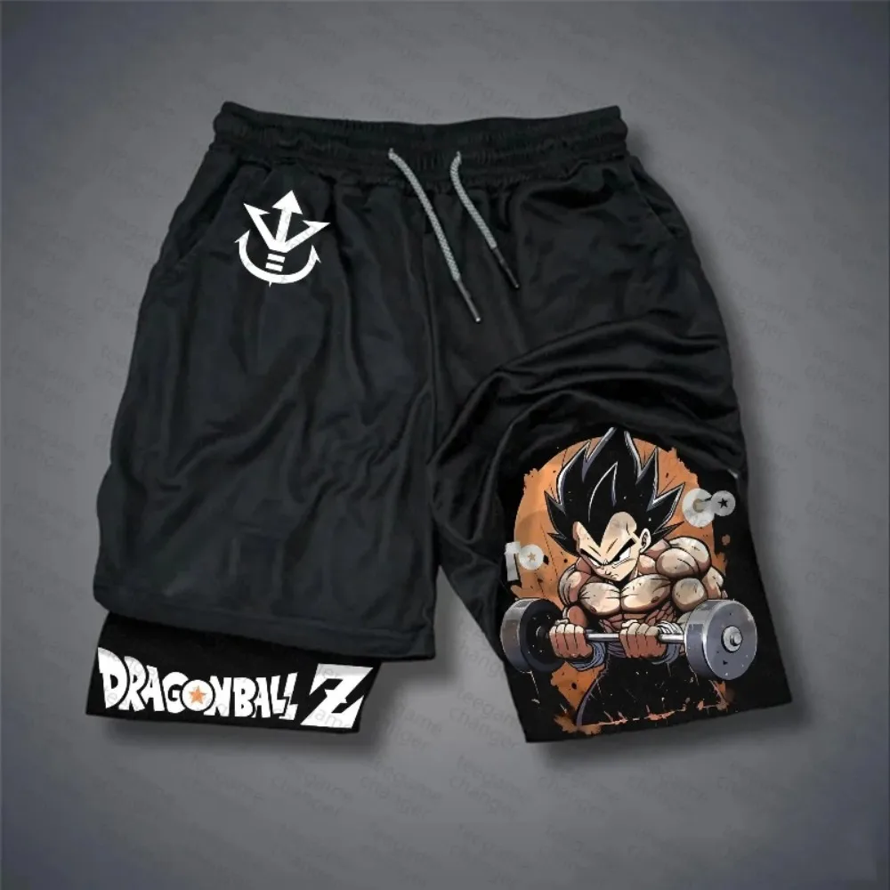 Фото Шорты Broly Dragon Ball Summer 2026 для мужчин и женщин, двухслойные, имитация двух частей, свободные, для спортзала, тренировок, бега, повседневные брюки №2