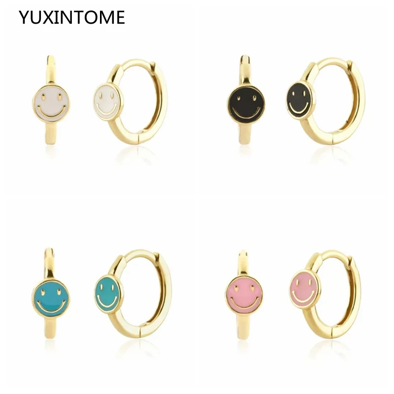 

Smiley Hoop Earrings 925 Sterling Silver Ear Needle Enamel Earrings for Women Candy Color Smile Shaped Earrings Fashion Jewelry