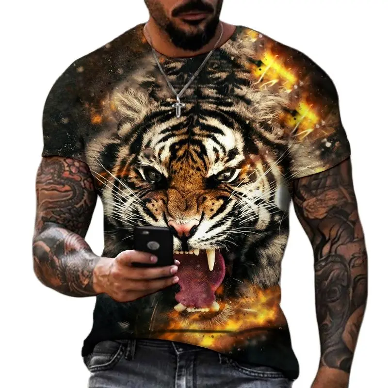 

Fashion Fierce Tiger Animal 3D Printed Men's T-shirts Summer Round Neck Large Size Short Sleeve Oversized T Shirts Tops Tees 6XL