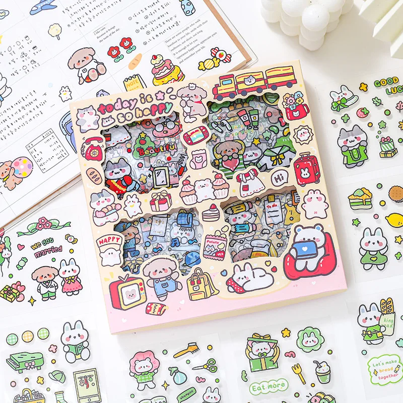 

100 Sheets Cute Cartoon Animal Bear Rabbit Pattern Stickers Scrapbook Journal Diary Album Laptop Decorative Stickers Child Gift