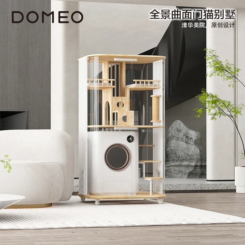 

Panoramic Cat Villa Solid Wood Cat Climbing Frame Transparent Luxury Oversized Family Cattery Display Cabinet