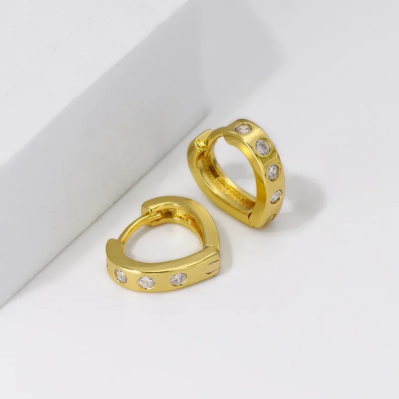 Рыбийон 18-каратного золота медные серьги-кольца с сердечком и цирконием для
