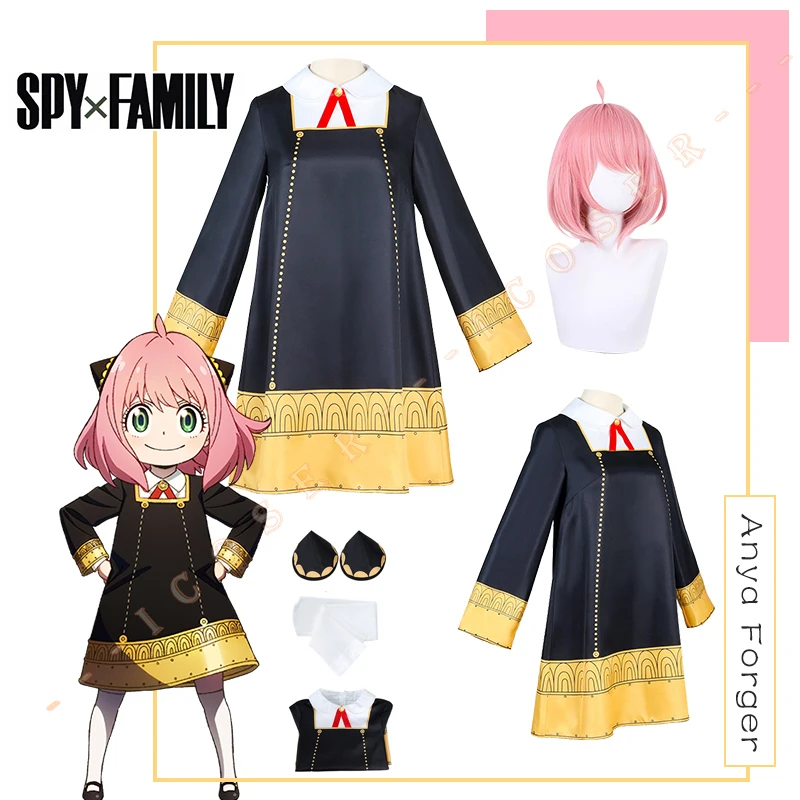 

Anime Spy X Family Anya Forger Cosplay Costume Black Dress Becky Girls Women School Uniform Kids Adults Set Wig Role Play Outfit