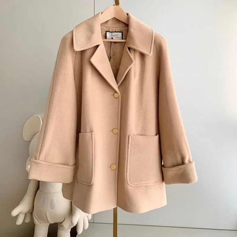 

Женский офисный Тренч цвета хаки, однобортная короткая ветровка с отложным воротником и карманами, свободная одежда с длинным рукавом для о...