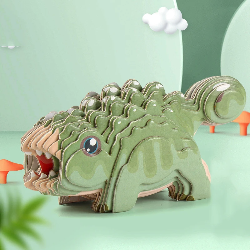 Деревянный динозавр с глазами пазл для мальчиков и девочек подарок 3D Обучающие