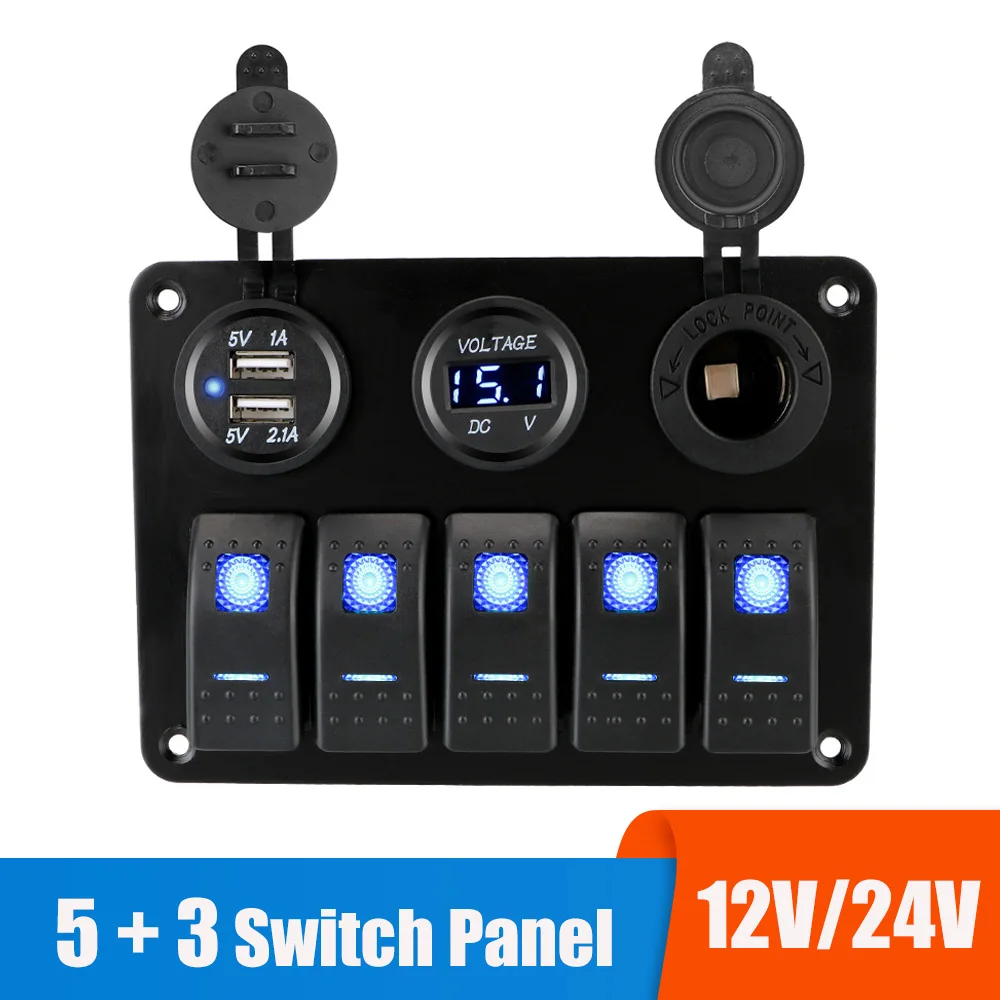 

24V 12V 5 Toggle Light Switch Panel USB Charger 3.0 Power Adapter Car Accessories for Marine Boat Caravan RV Van Truck Trailer