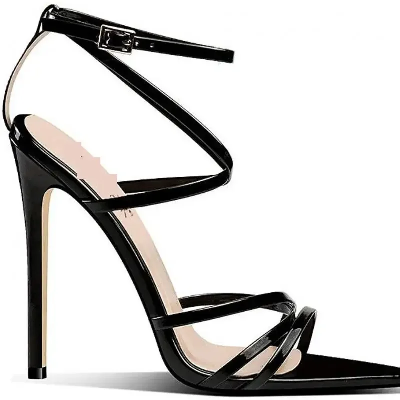 Босоножки женские летние однотонные на высоком каблуке с острым носком и