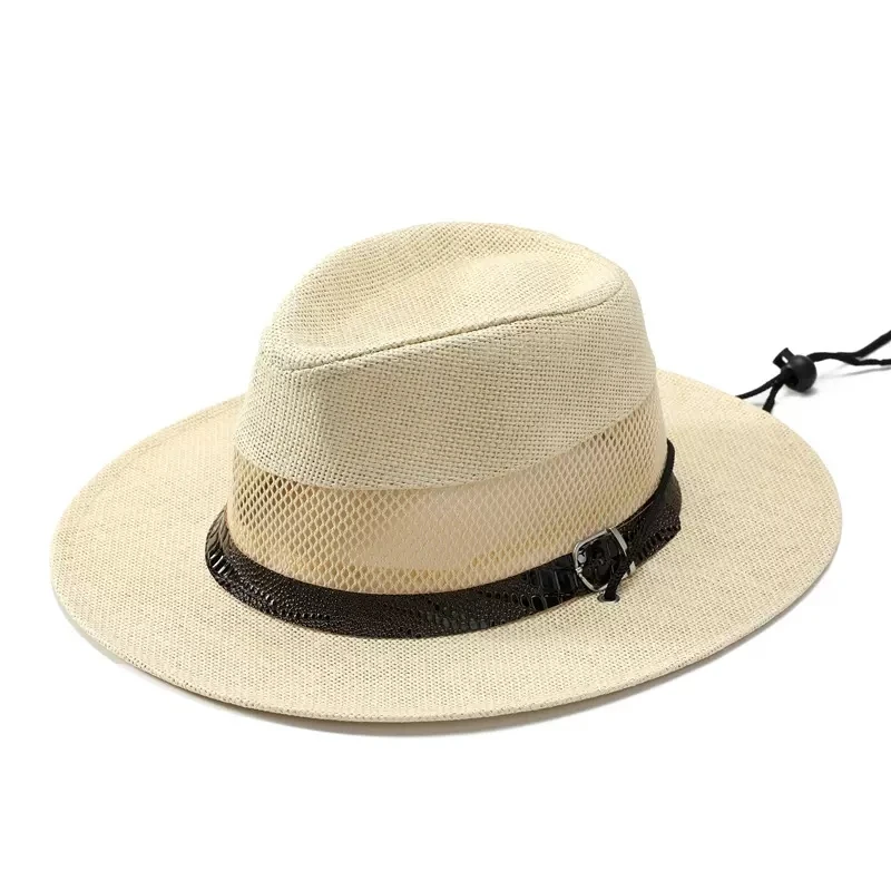 Hat Men's Summer Breathable Sun Hat Mesh Hollowed Out Straw Top Hat Thin Sunscreen Hat Outdoor Travel Fashion Cool Hat