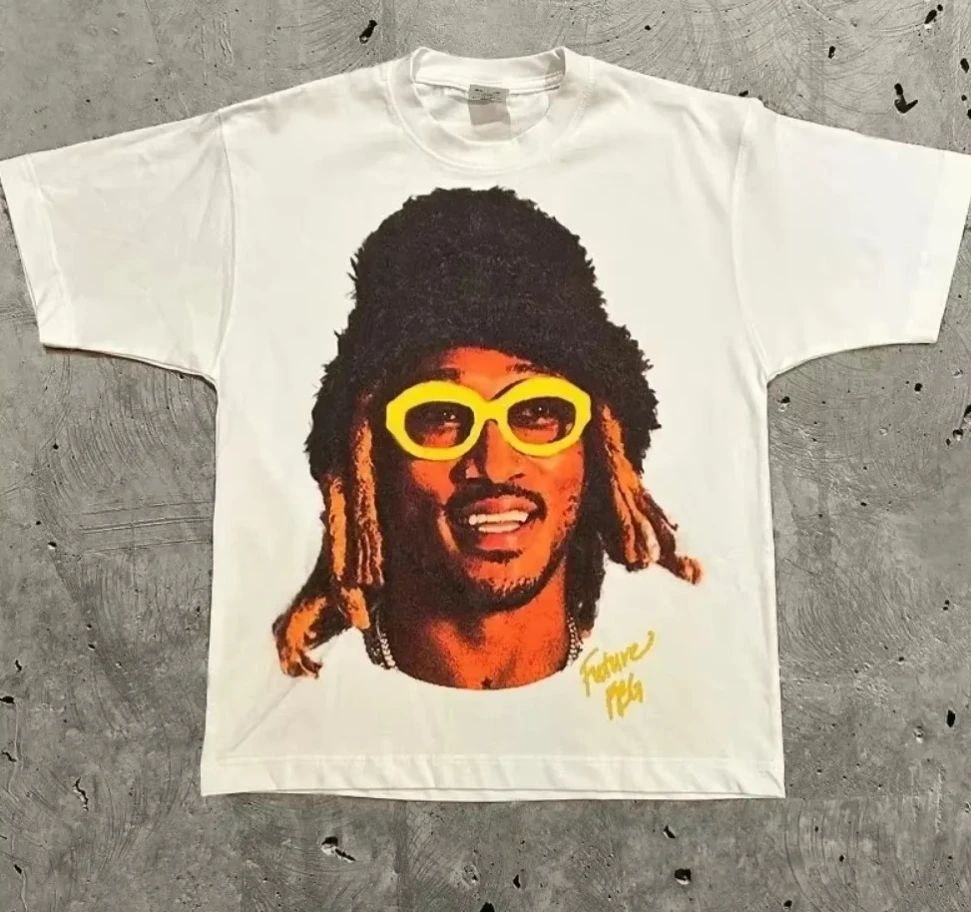 Летняя уличная мода 2024 футболка унисекс с принтом большой головы и коротким