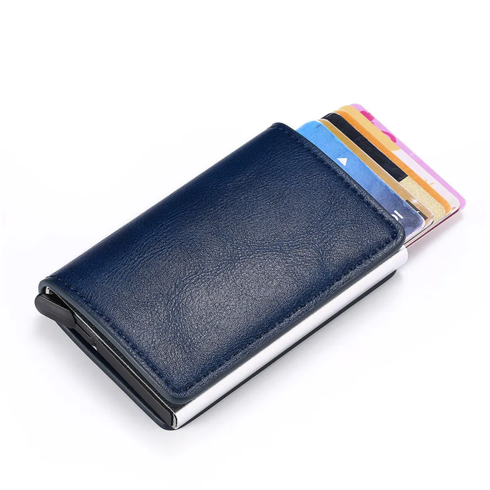 

Antitheft Men Id Bank Credit Card Holder Rfid Blocking Wallet Leather Security Aluminum Box Metal Purse Cardholder Case