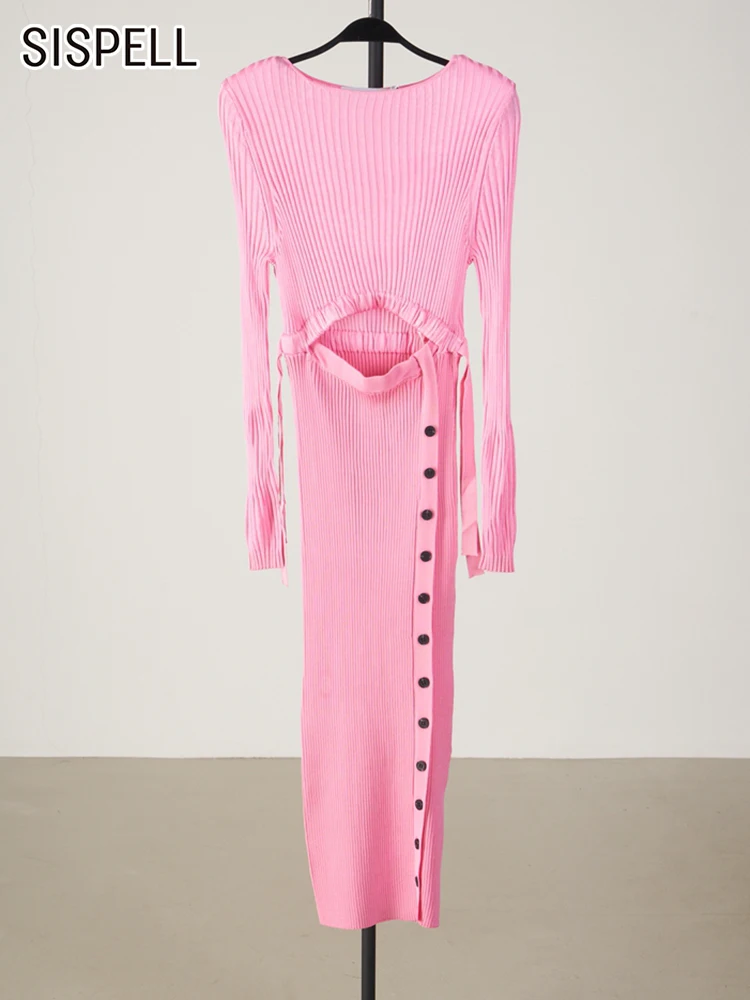 

Женское ажурное платье SISPELL, элегантное платье-пуловер с круглым вырезом, длинным рукавом и высокой талией, осенняя одежда, новинка