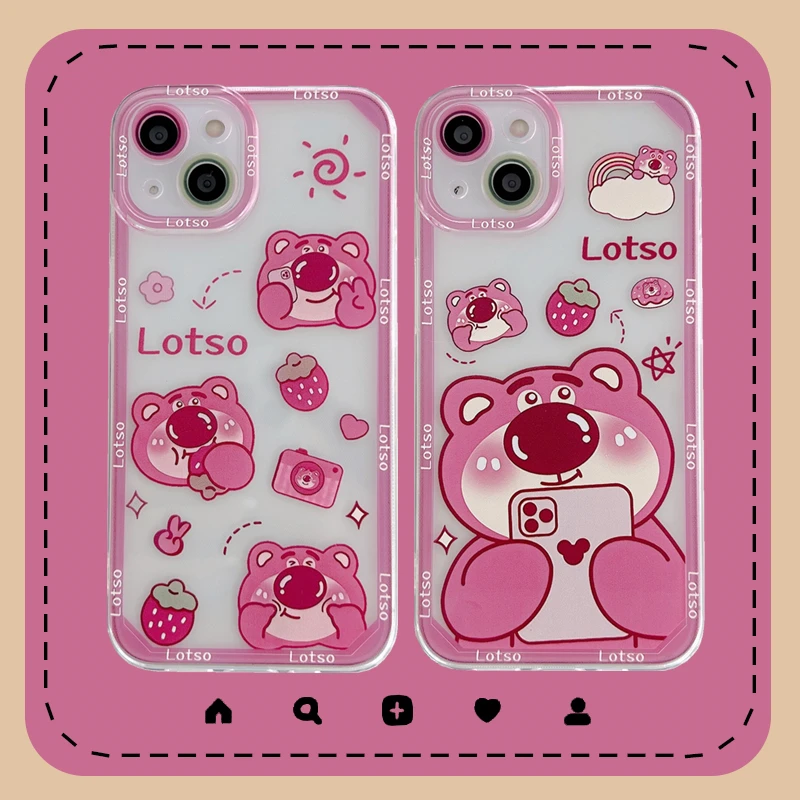 

Bandai Cute pink strawberry bear Phone Case for iPhone 13 12 11 Pro Max Xs Xr X XsMax 8 7 Plus High Quality Case