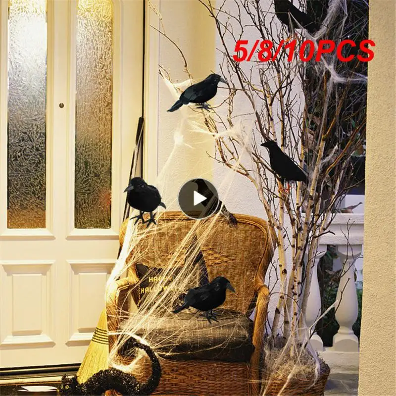 

5/8/10PCS Realistic Home Decoration Lightweight Simulation Fake Bird Small Eye-catching Halloween Black Crow Model