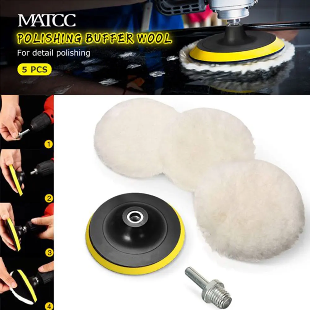 

5pcs/set Professional With Drill Adapter Waxing Accessories Buffing Wheel Soft Practical Round Wool Polishing Pad Replacement