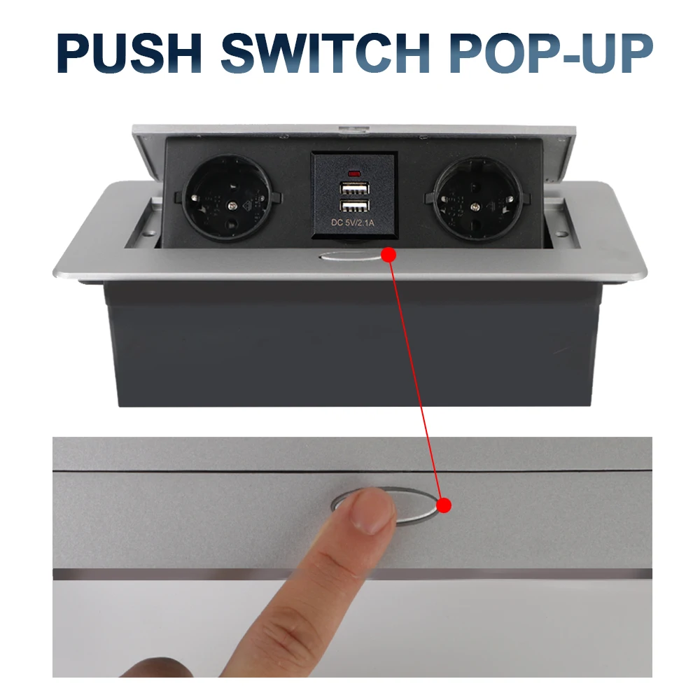 Настольная розетка с USB-зарядкой настольная для конференц-зала из алюминиевого