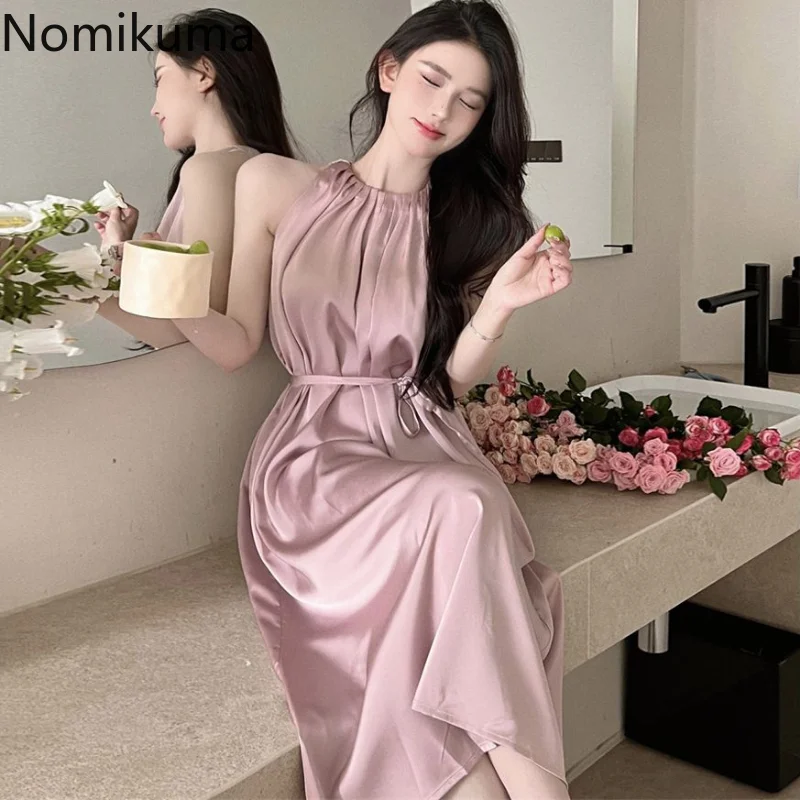 

Платья Nomikuma для женщин, лето 2022, женское платье без рукавов с лямкой на шее, элегантные сексуальные модные длинные платья в стиле ретро