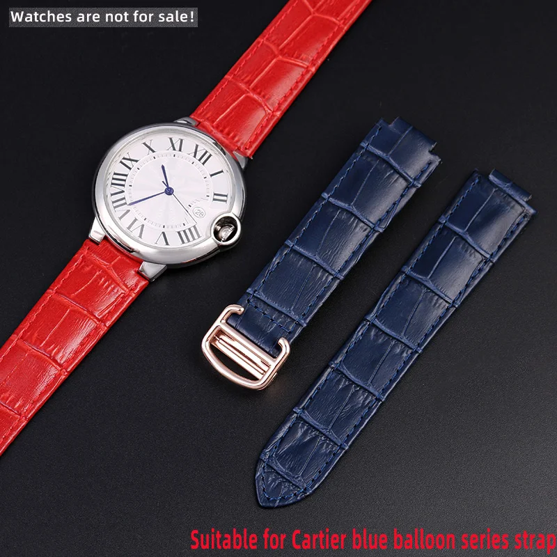 14 16 18 20mm Deep blue Genuine Leather Watchband for Cartier Blue Balloon Convex mouth Belt Women's Strap  Watch Accessories