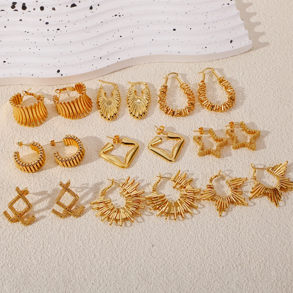 Серьги-кольца HONGTONG золотого цвета с асимметричным рисунком для женщин модные