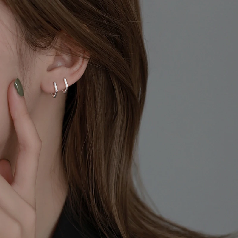 

Silver Color Square Shaped Stud Earrings Charm Women Vintage Geometric Handmade Earrings Party Accessories Jewelry Gift