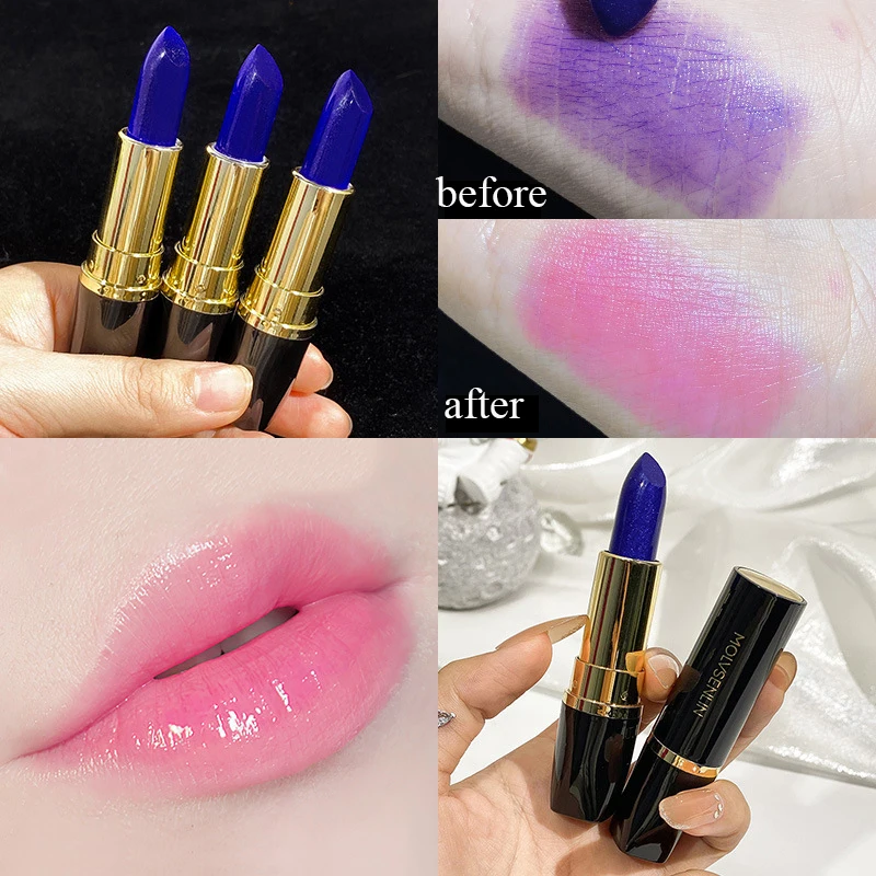 

Blue Color Magic Changing Lip Balm Moisturizing Long Lasting Temperature Color Change Lip Gloss Waterproof Lipstick Natural