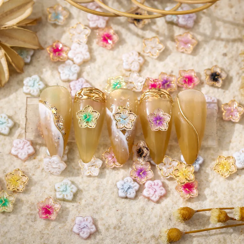

100Pcs/Lot Summer New Nail Art Accessories Five Petal Flower Color Rose Camellia For Nails Decorations DIY Resin Manicure Charms